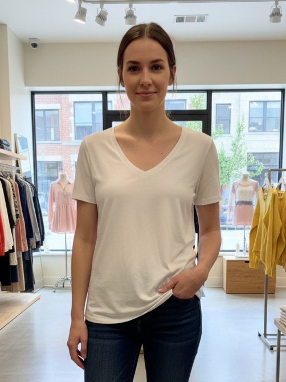 Old Navy White Luxe V-Neck Short Sleeve Tee EUC Size M Tall